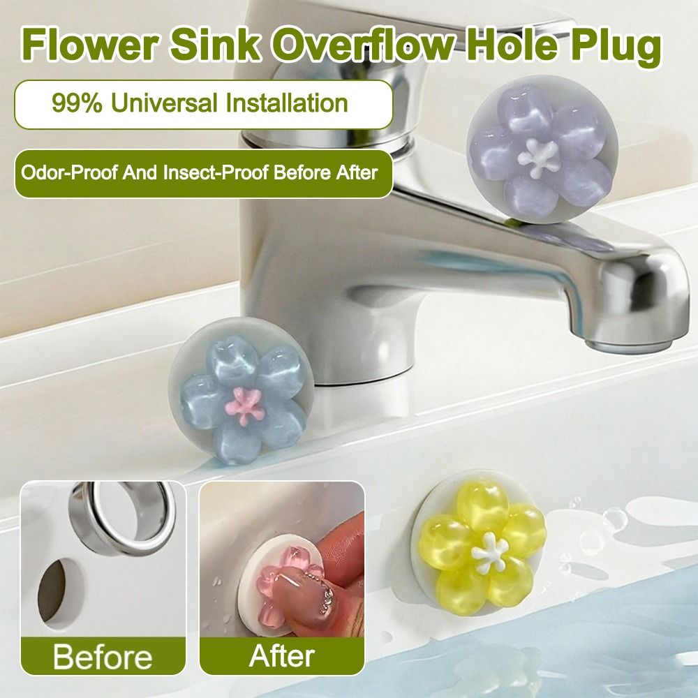 Overflow Pipe Clip - แหวนซีลท่อระบายน้ำป้องกันการอุดตัน ป้องกันแมลง รูปทรงดอกไม้ ปลั๊กรูระบายน้ำล้นอ่างล้างจาน ฝาปิดป้องกันกลิ่น