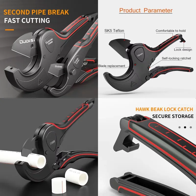 Pipe Cutter Ratchet - เครื่องตัดท่อ 42 มม.-75 มม. ตัวเครื่องทำจากอลูมิเนียมอัลลอยด์ กรรไกรตัดท่อแบบมีระบบเฟือง
